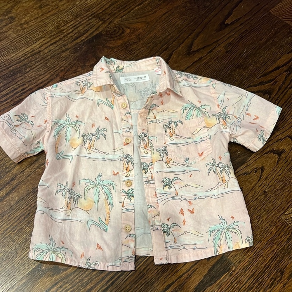 Toddler boy button down with tropical print